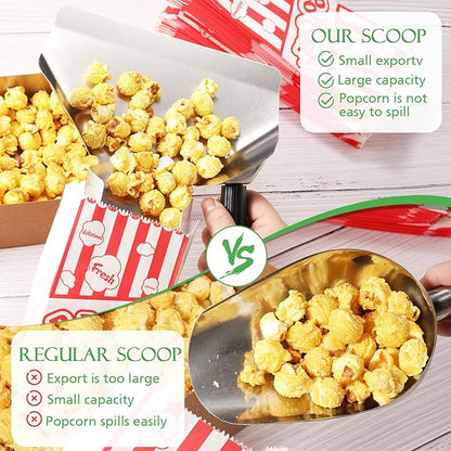 202 Pcs Popcorn Machine Supplies Set, Kernel Sifting Speed Scoop, Stainless Steel Seasoning Dredge with Handle, 200 Pcs Popcorn Bags Bundle for Home Kitchen Theater Movie Tools Supplies (1 Oz)