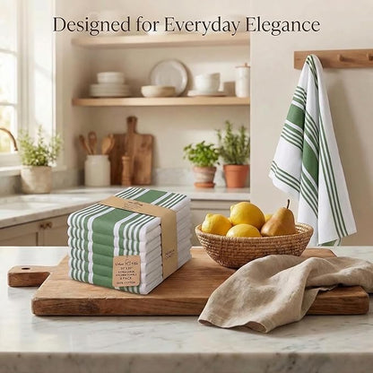 Urban Villa Kitchen Towels 100% Cotton Dish Towels for Kitchen (Set of 6)20”x30” Dish Cloths Highly Absorbent Kitchen Linen Set with Hanging Loop Perfect for Drying Dishes Cleaning Towels-Green White