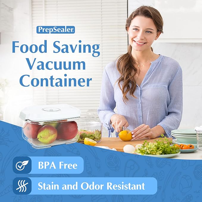 PrepSealer Marinating Vacuum System Container-Makes Food Tastier, Juicier, Healthier and More Tender (2 Liter, Rectangle Shape, Tritan Material, BPA free, Tray and Manual Hand Pump Included)