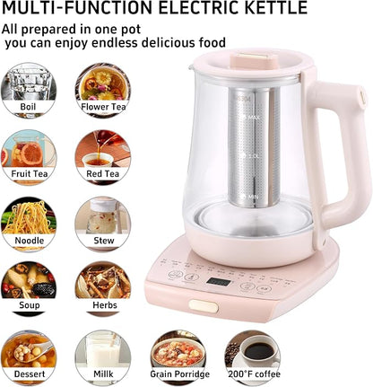 Health Pot Electric Kettle with Infuserand stew pot,Smart Fruit Hot Tea Maker, Temperature Control and Tea Keep Warm, 12 Functional Procedures, 1.8 Liters of Capacity