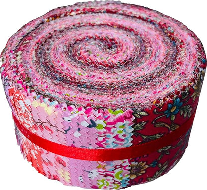 40 Strip Jelly Roll Fabric Strips for Sewing, 100% Cotton for Quilting Crafting, Precut Bundles2.5 x 44" Red Printed Fabric
