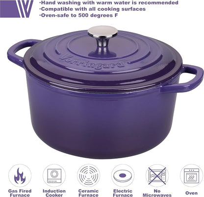 VORRINGARD Enameled Cast Iron Dutch Oven Pot with Lid, for Sourdough Bread Baking, Round Dutch Ovens, 6 Quart, Purple