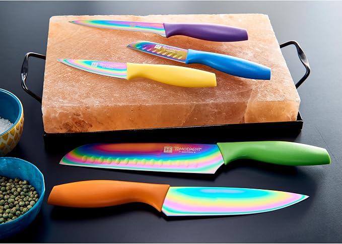 Hampton Forge Kitchen Essentials Kitchen Tools & Cutlery Collection, Kitchen Accessories & Cutlery, Rainbow Titanium Knife Set, 10-Piece