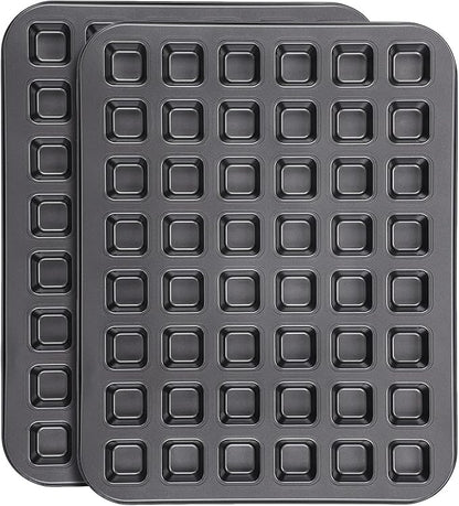 Beasea Mini Brownie Bite Pan with Dividers, 2 Pack 48 Mini Small Tiny Cup All Edges Non Stick Square Cupcake Baking Sheet Tin Tray Carbon Steel Bakeware Individual Baking Muffin Pan - Black