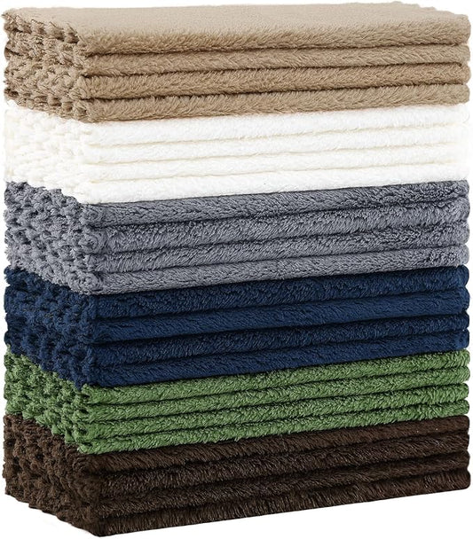 Kitinjoy 24 Pack Kitchen Dish Cloths, Super Soft and Absorbent Coral Velvet Dish Towels (7 x 9 Inches, White/Tan/Grey/Navy Blue/Brown/Grass Green)