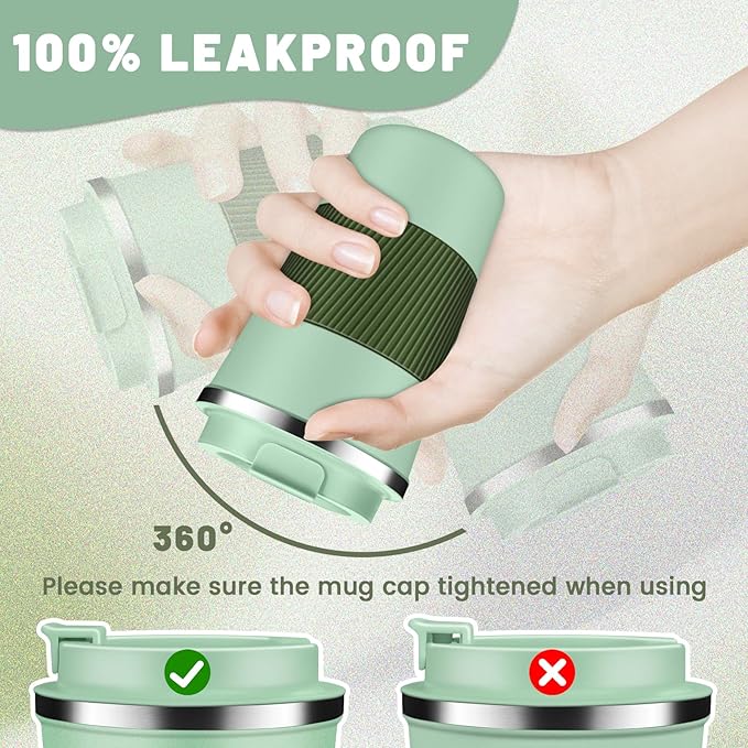 DUBUXW Insulated Coffee Tumblers with Flip Lid 12oz / 17oz, Stainless Steel Travel Coffee Mug Leak Proof, Vacuum Insulated Coffee Mug Reusable Cup, Keeps Cold and Hot for Coffee Tea