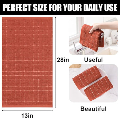 Homaxy 100% Cotton Terry Kitchen Towels(Rust, 13 x 28 inches), Checkered Designed, Soft and Super Absorbent Dish Towels, 8 Pack