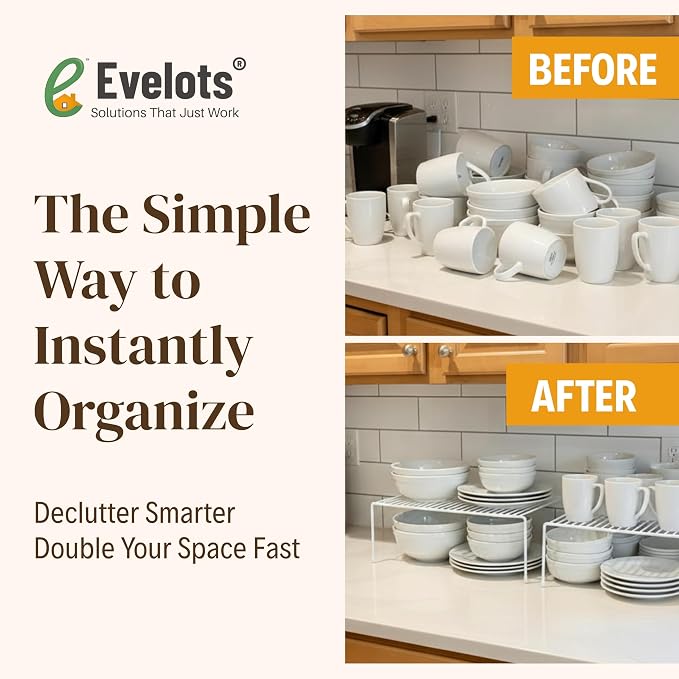 Evelots Kitchen Cabinet Wire Shelf Organizer/Rack - 6 Pack Sturdy Metal Shelf Risers - Double Your Counter Space - Great for Kitchen, Freezer, Pantry and Bathroom - Rustproof - White