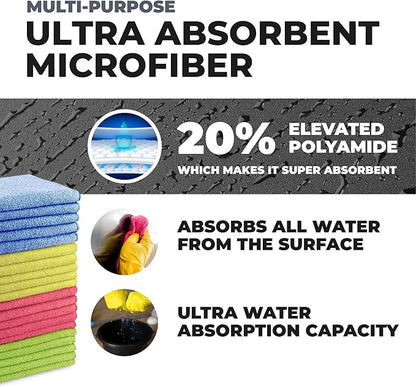 Turkish Microfiber Cleaning Cloth of 4 Colors | 20% Polyamide for Elevated Liquid Suction | Must Have Drying Supply for Kitchen and Home Accessories | Rags with Reinforced Edges, Pack of 8