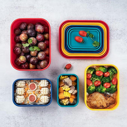 FENGCHEN Silicone Food Storage Containers Set - 4 Sizes & Colors - Meal Prep, Freezer to Oven - BPA Free, Stackable