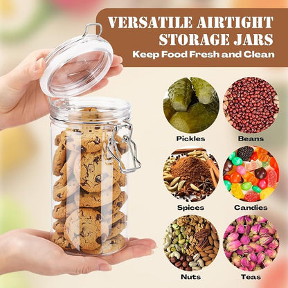 Suclain 6 Pack 34oz/1000ml Plastic Jars with Lids Bulk, Clear Wide Mouth Food Storage Jars Empty Airtight Sealed Canister Kitchen Storage Container for Pantry Organize Dry Goods Cereal Pasta Pickling