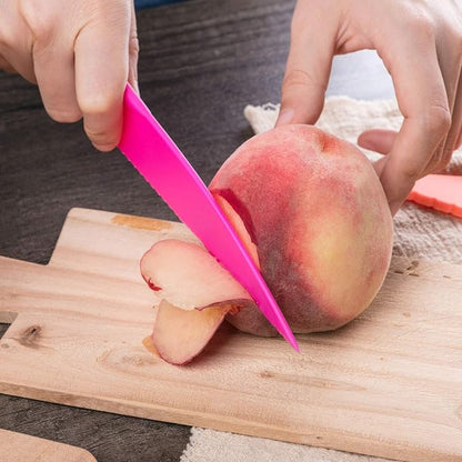 JOVITEC 8 Pcs Kid Cooking Kitchen Knife Set, Plastic Serrated Edges Children's Safe Chef Nylon Knives for Cutting Fruit Bread Cake Salad Lettuce Kids Cooking Supply(Multi Colors Square Knife)