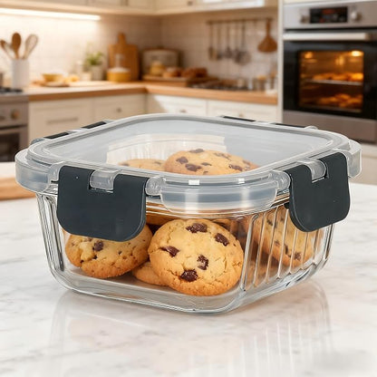 Glass Fluted Ombre grey Leak-Proof 6-Piece Set Food Storage Containers, Food Containers with Lids, Meal Prep Containers. (Square)