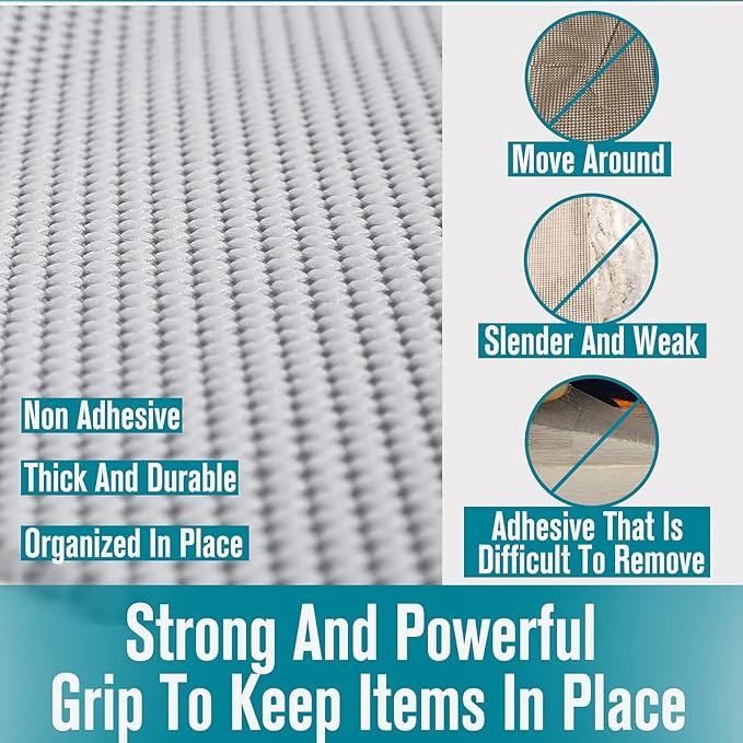 Shelf and Drawer Liner, Non-Adhesive Non Slip and Grip Durable Clean Pad Full Size 17.7 Inches x 20 Feet for Drawers, Shelves, Cabinets, Storage, Kitchen, Desks, Kitchenware, Tableware, White
