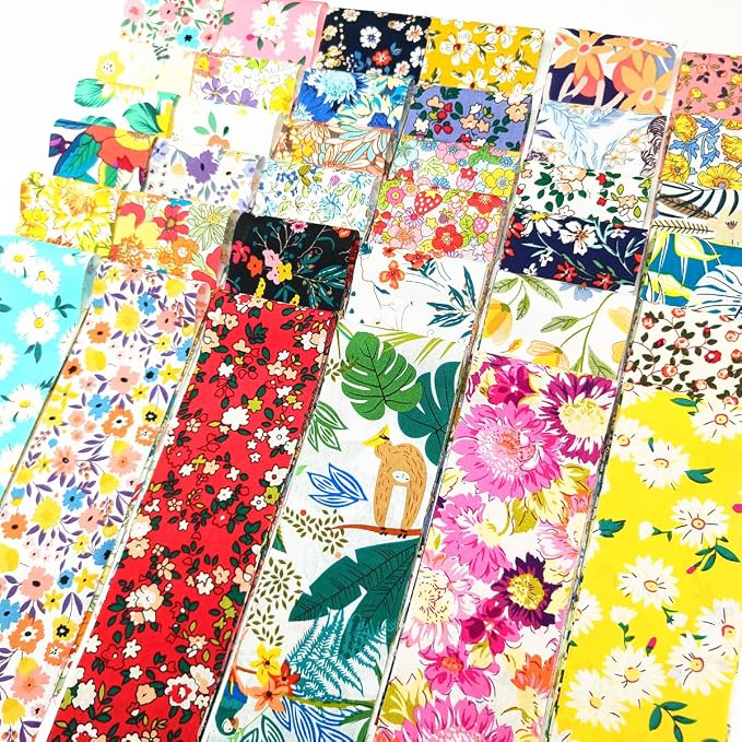 7 pcs 20" x 20" Cotton Fabric DIY Making Supplies Quilting Patchwork Fabric Fat Quarter Bundles DIY for Quilting Cotton Patchwork Cushions (Flowers, 2.4" x19")