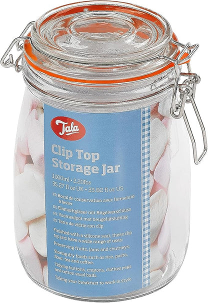 Tala Glass Storage Jar, 1000ml Clear Glass Food Container with Airtight Lid, Ideal for Dry Food Storage, Preserving, and Reducing Waste, Reusable & Eco-Friendly