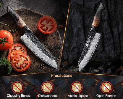 XINZUO 7.6 Inch Sharp Damascus Santoku Knife,Professional 67 Layers Damascus Steel Kitchen Meat Knife for Home and Kitchen,10Cr15CoMoV Steel Core,With White Oak + Red G10 Gasket Handle