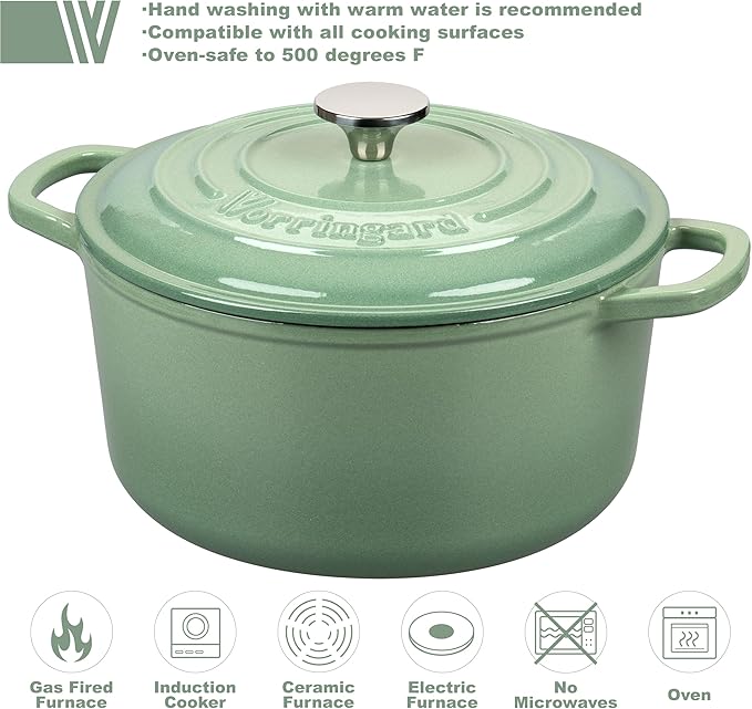VORRINGARD Enameled Cast Iron Dutch Oven Pot with Lid, for Sourdough Bread Baking, Round Dutch Ovens, 4.5 Quart, Sage Green