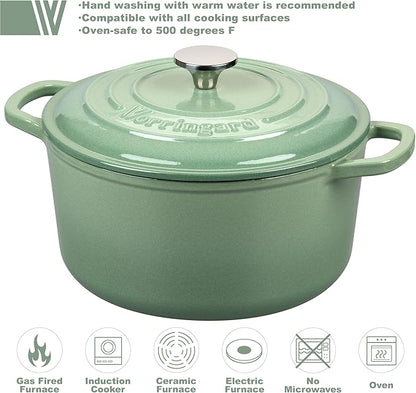 VORRINGARD Enameled Cast Iron Dutch Oven Pot with Lid, for Sourdough Bread Baking, Round Dutch Ovens, 6 Quart, Sage green