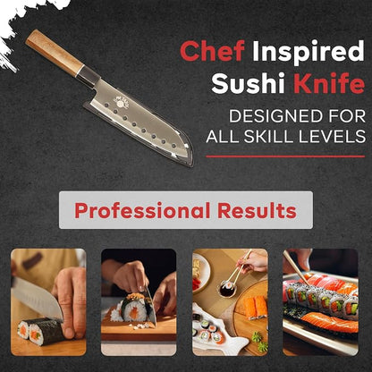 Mr Tazoi 8 Inch Stainless Steel Sushi Chef Knife - Japanese Inspired Design, Sharp & Lightweight, Budget Friendly & Durable - Ideal for Sushi, Sashimi, and Everyday Kitchen Use