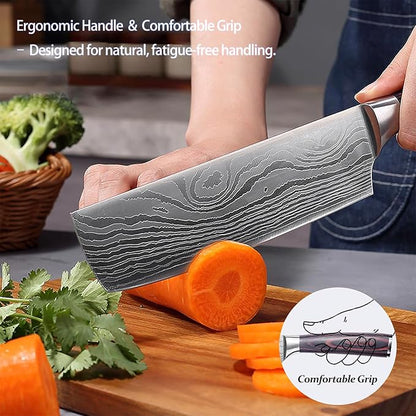Nakiri Kitchen Knife 7" - Super Sharp Vegetable Knife, High Carbon Stainless Steel Meat & Veggie Cleaver with Gift Box, Ergonomic Non-slip Handle, Ideal Housewarming Gift