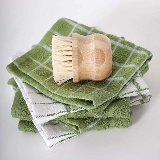 Ritz Premium 3-Pack Kitchen Towel & 6-Pack Dish Cloth Set - Highly Absorbent, Super Soft, Long-Lasting, 100% Cotton Terry Drying Cleaning Cloths, Cactus Green