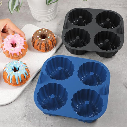 Webake Silicone Air Fryer Fluted Cake Pan for Baking, Nonstick BPA Free Fluted Tube Cake Pans, 4-Cavity, Set of 2