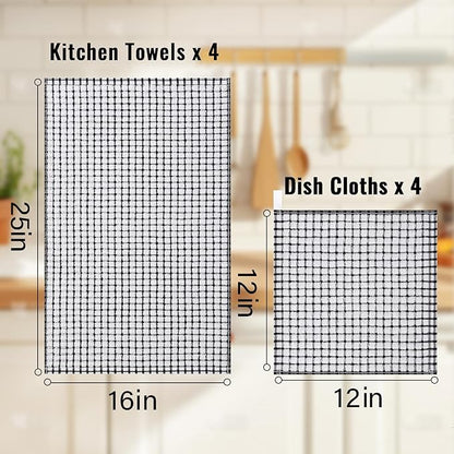 Homaxy Kitchen Towels and Dishcloths Set, 16 x 25 and 12 x 12 Inches, Set of 12 Cotton Terry Kitchen Dish Towels, Super Soft and Absorbent Dish Cloths, Black
