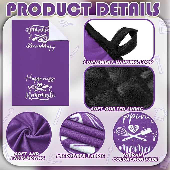 Sratte 6 Pcs Kitchen Decor Accessories Set Farmhouse Towels Pot Holders Oven Mitts Set 2 Dish Towels 2 Potholders 2 Cooking Mittens Oven Glove for Christmas Baking Cooking (Purple,Kitchen)