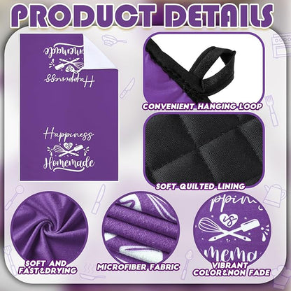 Sratte 6 Pcs Kitchen Decor Accessories Set Farmhouse Towels Pot Holders Oven Mitts Set 2 Dish Towels 2 Potholders 2 Cooking Mittens Oven Glove for Christmas Baking Cooking (Purple,Kitchen)
