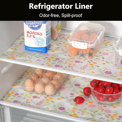 INNOLITES Shelf Liner for Kitchen Cabinets, Non-Adhesive Drawer Liner, Waterproof Washable EVA Floral Pattern, Protect Dresser Cupboard Refrigerator Shelves (Sage Wildflower, 11.8" x 120")