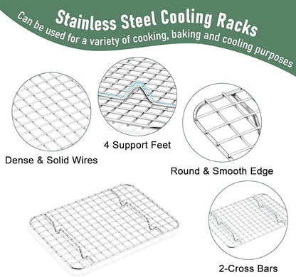 Homikit Toaster Oven Pan with Rack Set (1 Pan+1 Rack), 9 x 7 Inch Small Baking Sheet with Wire Rack, Stainless Steel Cookie Sheets for Baking, Cookie Bacon Tray with Cooling Rack, Dishwasher Safe