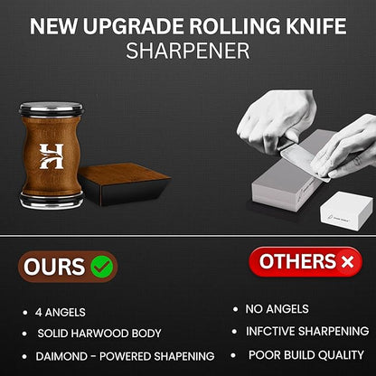 4 Angles High Carbon Stainless Steel Rolling Knife Sharpener with 400, 1000 & 3000 Replacement Discs - Blunt Knife Sharpening Kit with 12°, 15°, 20°, and 25° Sharpening for Kitchen & Chef's Knives