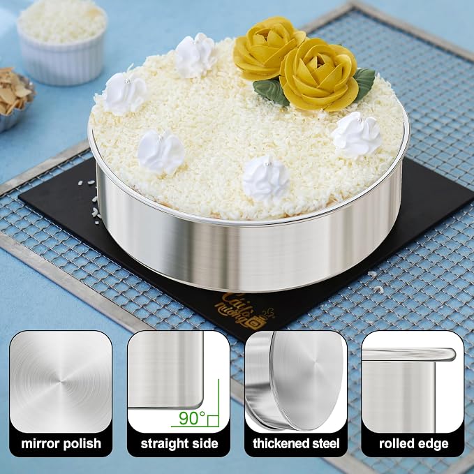 8 Inch Cake Pan Set of 3, 2Pack Cake Pans & 1Pack Parchment Paper(100 Sheet), Stainless Steel Round Layer Cake Baking Pans, Circle Cake Pan Tins for Birthday Christmas, Healthy & Dishwasher Safe