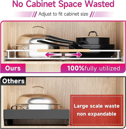 SUZLON Pull Out Cabinet Organizer, Expandable(10.2""~16.4"") Cabinet Drawers Slide Out, Adjustable Width Roll 0ut Shelf Cabinet Organizer for Kitchen Base Cabinet Organization (Small, 2Pack)