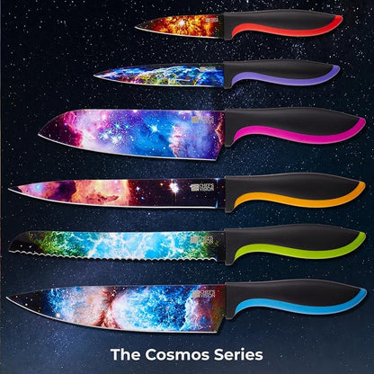 CHEF'S VISION Cosmos Kitchen Knife Set – 6-Piece Stainless Steel Knives with Non-Stick Coating, Dishwasher Safe, Galaxy Design, Unique Gift for Space Lovers