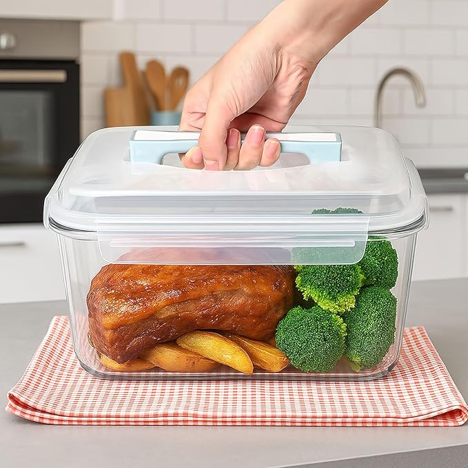 6000ml / 200oz / 26 Cup Large Glass Food Storage Container with Airtight Snap Lids Extra Large Borosilicate Glass Meal Prep Container for Roasting Turkey,Rotisserie Chicken,Baking Casserole,Oven Safe