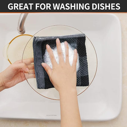 Homaxy 100% Cotton Waffle Weave Check Plaid Dish Cloths, 12 x 12 Inches, Super Soft and Absorbent Dish Towels Quick Drying Dish Rags, 12-Pack, Black & Grey