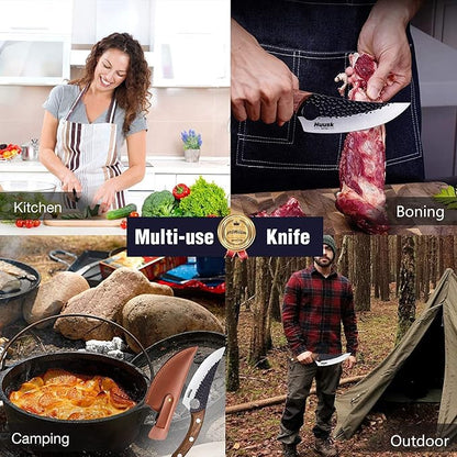 Huusk Viking Knives Hand Forged Boning & Chef Knife - Full Tang Japanese Blade with Sheath - Butcher Meat Cleaver - Camping & Kitchen, Gifts for Men and Women