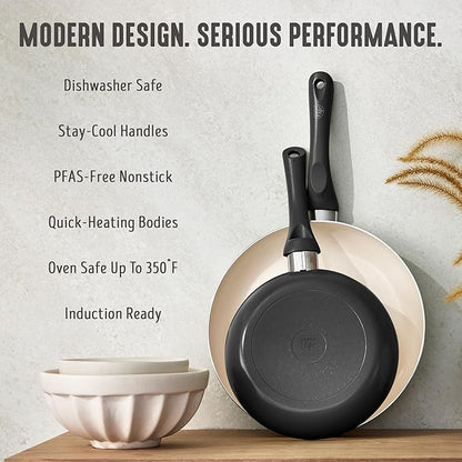 GreenLife 2-Piece Nonstick Frying Pan Set, 8” & 10” Skillets, Non-Toxic Ceramic Cookware, Dishwasher Safe, Stay-Cool Handles, Induction Ready, Fast Heating, Omelet Pan, PFAS Free, Graphite Black
