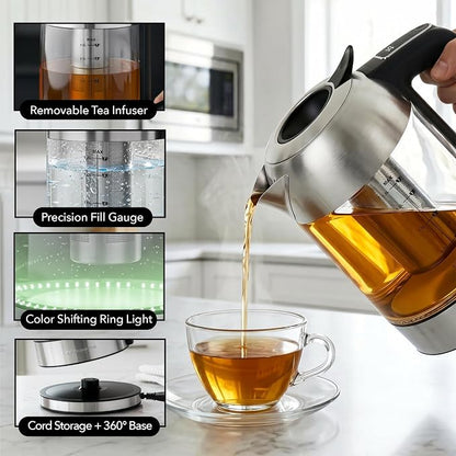 OVENTE Digital Glass Electric Kettle with Temperature Control, 1.8L Cordless Electric Tea Kettle with 7 Presets, Water Boiler Electric Pot, Keep Warm Function, Auto Shut-Off, Silver KGD752S