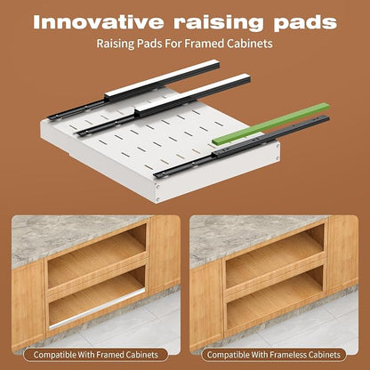 1 Pack Pull Out Cabinet Organizer Expandable,Adjustable 12-21 Inch Width Slide Out Drawer Shelves,Painted Carbon Steel with Heightening Pad,No Drill,for Kitchen/Bathroom/Pantry/Under Sink/Laundry Room