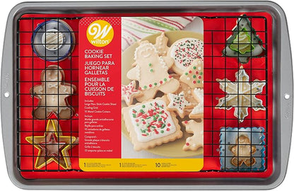 Wilton Christmas Cookie Baking Set, 12-Piece Kit with Non-Stick Cookie Sheet, Cooling Rack & Holiday Cookie Cutters for Baking Fun