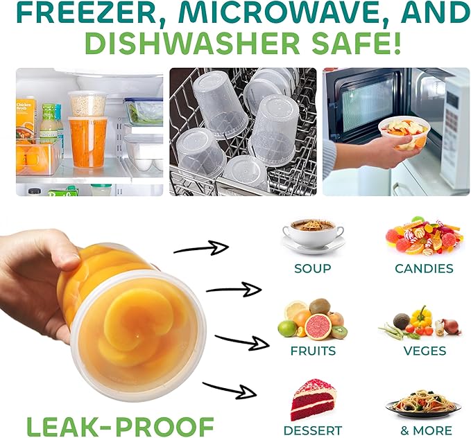 JoyServe 24 Sets Deli Containers with Lids – 8oz, 16oz & 32oz – Leak Proof, Microwaveable, Dishwasher & Freezer Safe – Plastic Food Storage & Soup Containers