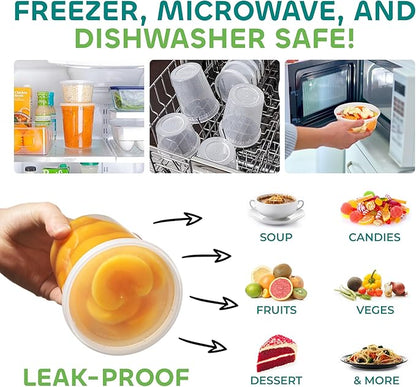 JoyServe 24 Sets Deli Containers with Lids – 8oz, 16oz & 32oz – Leak Proof, Microwaveable, Dishwasher & Freezer Safe – Plastic Food Storage & Soup Containers