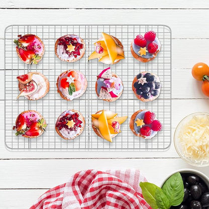 Baking Sheet with Cooling Rack Set [2 Sheets + 2 Racks], Deedro Stainless Steel Cookie Half Sheets Baking Pan Oven Tray with Rack, 16 x 12 x 1 Inch, Heavy Duty, Non-toxic, Dishwasher Safe