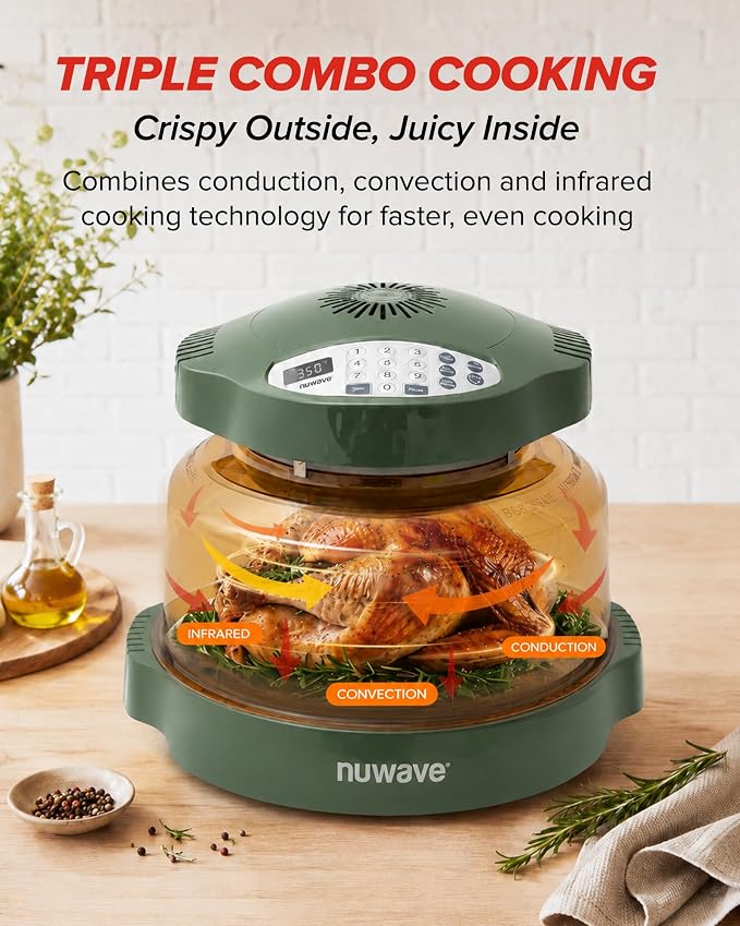 Nuwave Pro Plus 2 Air Fryer Oven, Infrared Countertop Convection, No Defrost No Preheat, Triple Combo Heating, 10-in-1 Multicooker, PFAS & BPA Free, 10LB Capacity, Dishwasher Safe Parts, 20660V03O