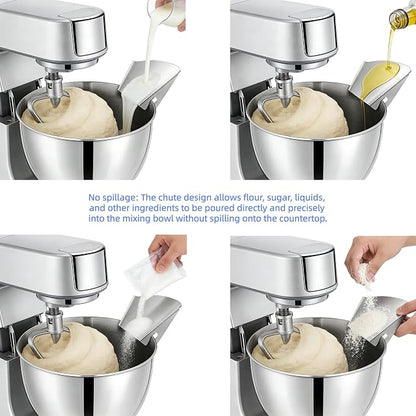 Stainless Steel Pouring Chute Compatible with KitchenAid Stand Mixer, Easy Pouring Guide for Flour & Liquids, Dishwasher Safe