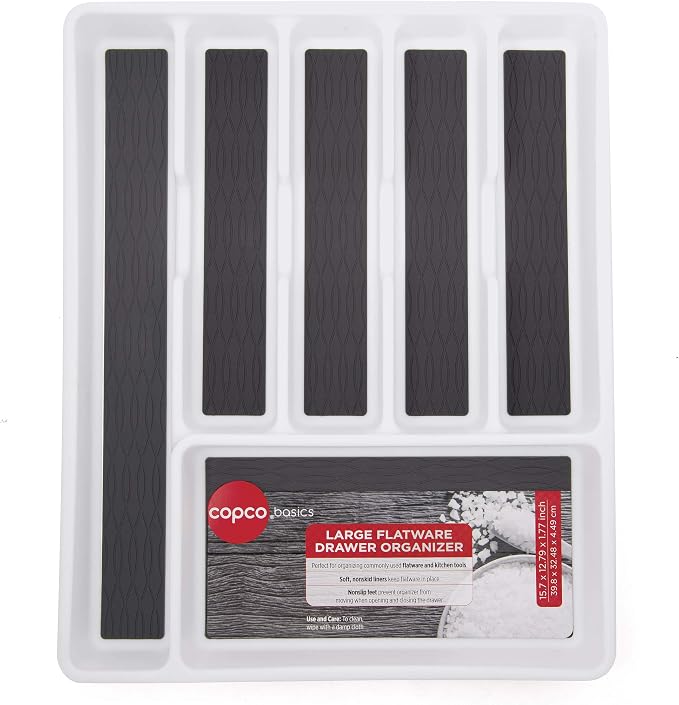 Copco Basics 6 Compartment Drawer Organizer, 15.7-Inch, White and Charcoal Gray