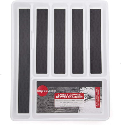 Copco Basics 6 Compartment Drawer Organizer, 15.7-Inch, White and Charcoal Gray